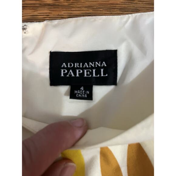 Adrianna Papell Women's Yellow Brown Sheath Dress 4 Classy Wedding Guest Preppy - Picture 3 of 11